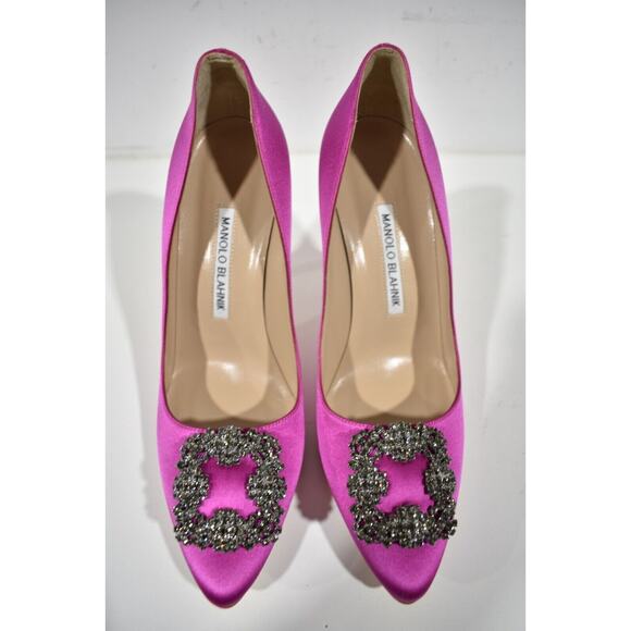 Manolo Blahnik Hangisi 105 Purple Pink Satin Crystal Jewel Buckle Heel Pump 38 - Picture 9 of 13